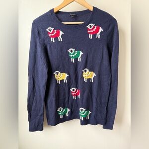 TALBOTS Sheep Sweater Novelty Whimsy Knitter Cottagecore Quirky Lambswool Blue M